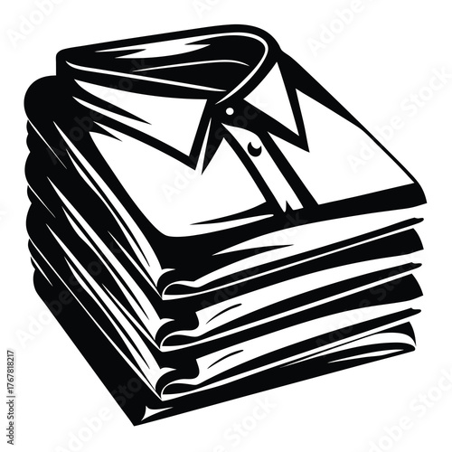 Stack of neatly folded white shirts for apparel and laundry