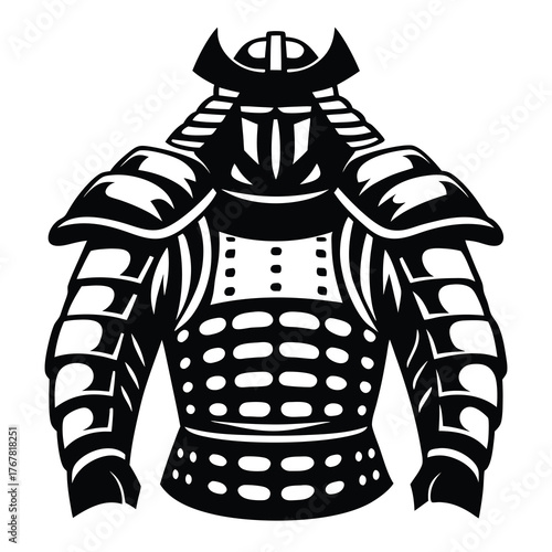 Detailed black and white samurai armor emblem symbol