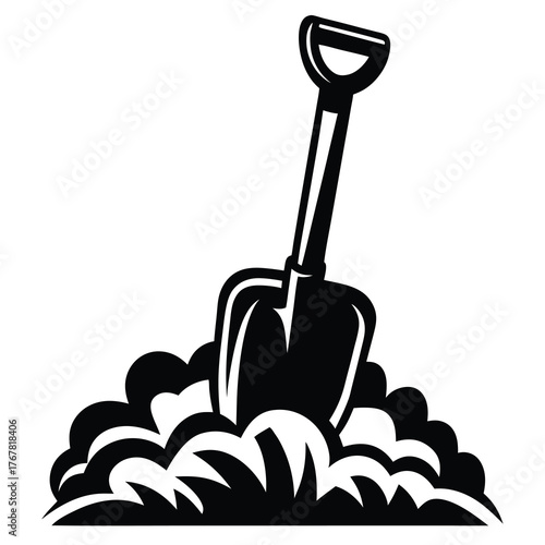 Shovel stuck in pile of earth soil digging gardening work