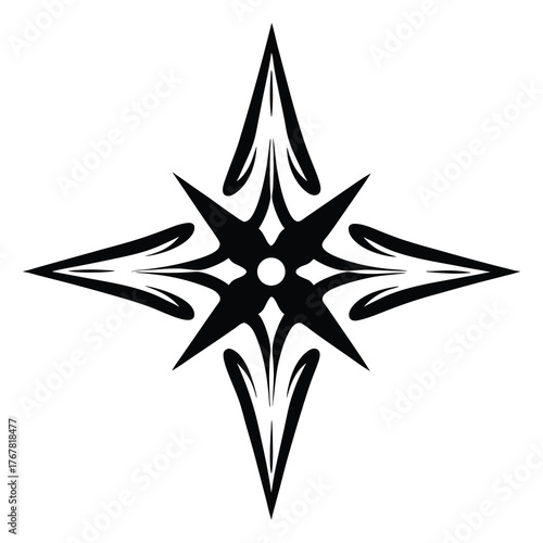 Black four-pointed starburst ninja shuriken symbol graphic