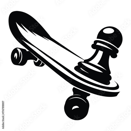 Skateboard shaped like chess pawn symbolize strategy and sport