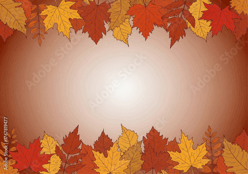 Autumn leaves frame with colorful foliage and blank space for text or images, fall season background