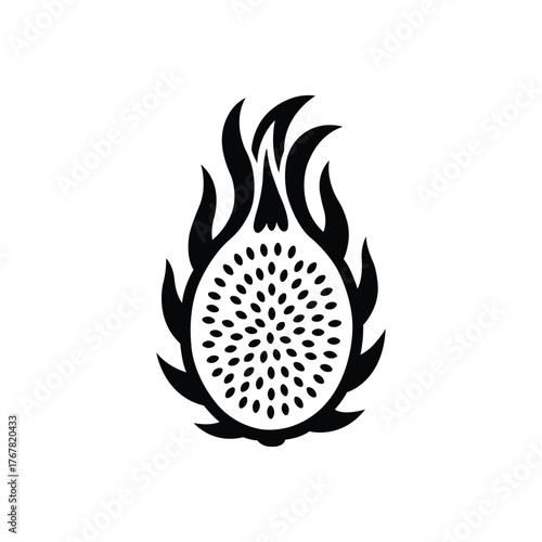 Dragon Fruit Silhouette. Exotic Tropical Pitaya Fruit Symbol