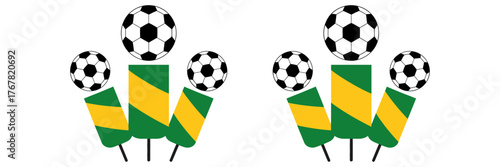 Soccer ball fireworks, green yellow rockets, sports celebration symbol, game night party decoration, festive victory icon, bold vector illustration