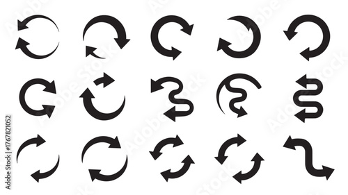 Collection of black circular and curved arrows pointing in various directions.