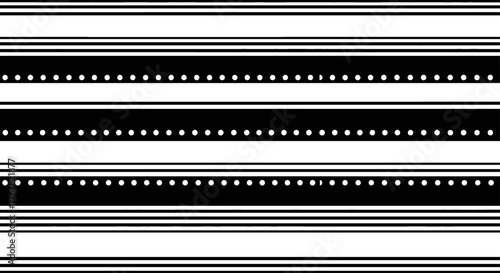 A black and white abstract pattern with horizontal stripes and dotted lines creating a geometric design.
