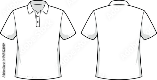 men polo shirt flat sketch, short sleeve t-shirt design, casual fashion cad drawing, apparel vector illustration