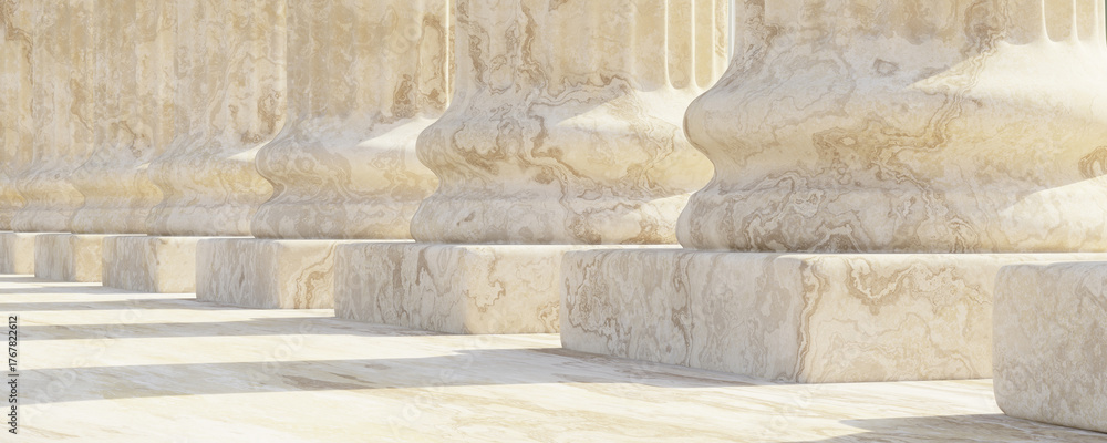 Obraz premium Classical columns and stairs, marble pillars row, stone colonnade building facade detail,