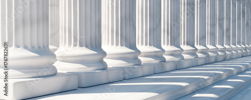 Foto Classical columns and stairs, marble pillars row, stone colonnade building facad