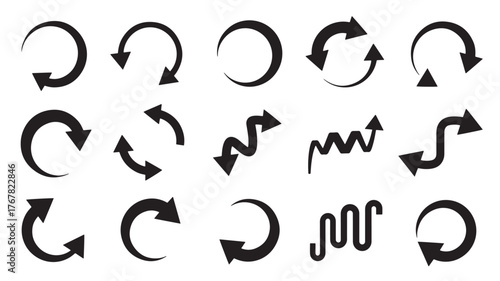 Set of black arrow icons simple flat vector design elements isolated on white background