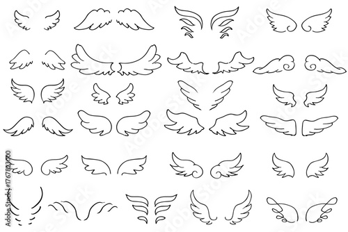 可愛い天使の羽のベクターセット｜ハート・フレーム・バレンタイン・ウェディング装飾素材