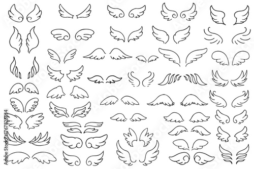 可愛い天使の羽のベクターセット｜ハート・フレーム・バレンタイン・ウェディング装飾素材