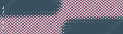 Boho scale halftone pattern double shifted frame border ultra wide 32:9 aspect ratio pale pink blue vector abstract background. Bohemian retro styled half tone graphic panoramic format design element