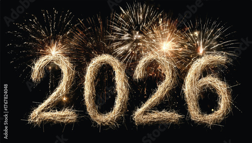 Sparkling 2026 New Year Celebration with Fireworks Display on a Black Backdrop Ushering in a Year of Hope and New Beginnings