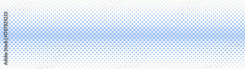 Semicircle scales halftone pattern horizontal straight border ultra wide 32:9 aspect ratio white blue vector abstract background. Half tone oriental styled graphical ultrawide format light abstraction
