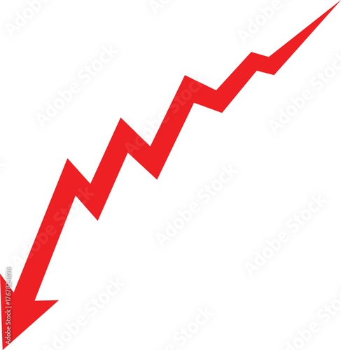 Red zigzag downward arrow vector showing market decline, business loss, and economic downturn for finance and data analytics design