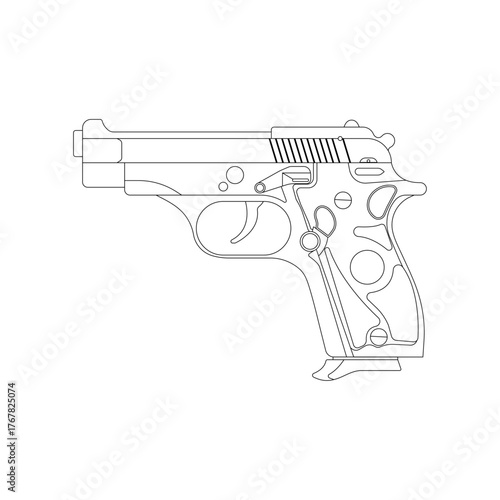 FATIH 13 Pistol Line Drawing – Detailed Semi-Automatic Handgun Vector Illustration