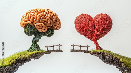A creative depiction of a brain tree and a heart tree, symbolizing the connection between intellect and emotion.
