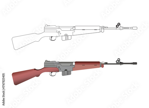 MAS 49/56 Rifle Vector and Line Art – Realistic Military Firearm Illustration