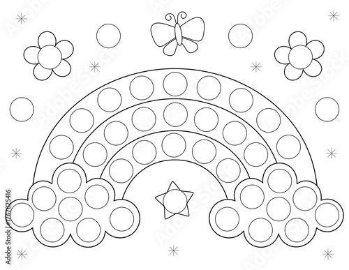 rainbow dot marker coloring pages activities for kids. Exclusive on Adobe Stock. Printable on letter size (8.5 x 11 in) paper.