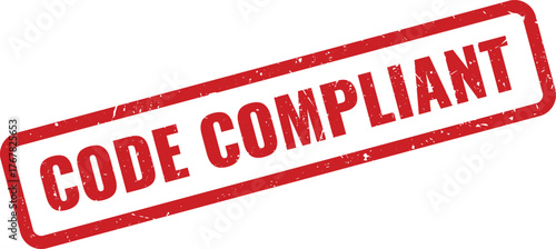 Official red rubber stamp signifying a code compliant status for regulatory standards