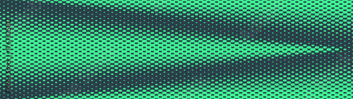 Checkered dash halftone pattern unique ray structure ultra wide 32:9 aspect ratio vibrant turquoise vector abstract background. Chequered dots half tone panoramic format retro futuristic technology bg