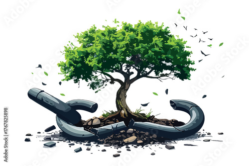 Tree Breaking Metal Chain isolated on transparent background