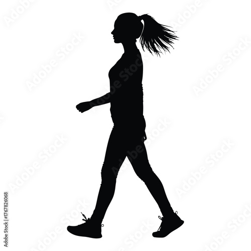 Silhouette of a woman walking forward with her hair flowing vector