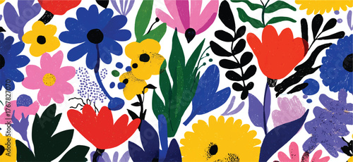 Vibrant floral pattern with bold colors and painterly textures perfect for spring and summer designs home decor textiles fashion projects and various creative applications