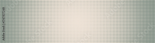 Checkered grid halftone pattern radial gradient ultra wide 32:9 aspect ratio pale green vector abstract background. Chequered half tone panoramic ultrawide format retro styled graphic abstraction