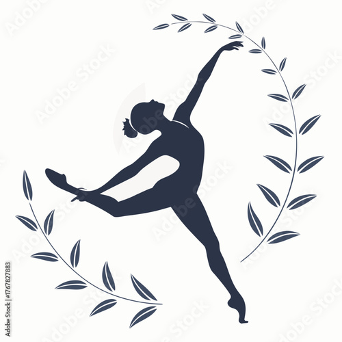 Ballerina in graceful jump with floral wreath