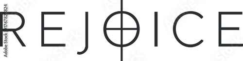 A modern and minimalist logo design featuring the word rejoice with a creative emblem.
