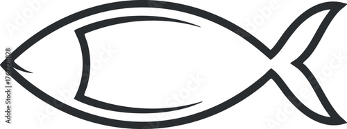 A simple black outline of a fish symbol representing marine life and aquatic themes.