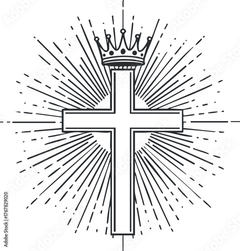 A decorative illustration of a cross crowned with rays of light symbolizing faith and spirituality.