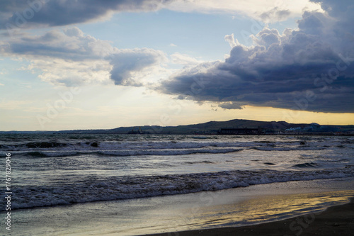 he calm blue tones of the Mediterranean seen from Dörtyol beach.