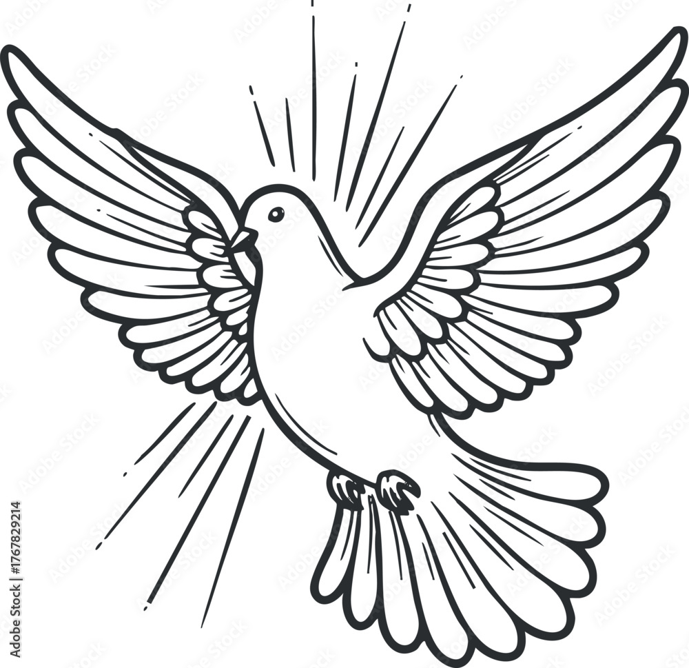 Obraz premium A stylized illustration of a dove in flight with spread wings representing peace and freedom.