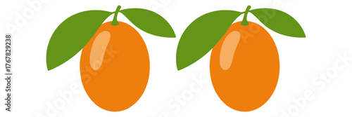 Small oval citrus fruits with leaves, bright orange skins, fresh harvest illustration, healthy vitamin produce, vector icons