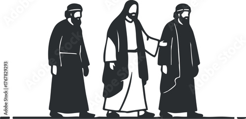 Illustration of Jesus walking with two disciples symbolizing faith and spiritual journey