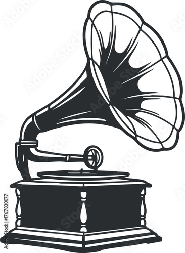 A vintage gramophone illustration showcasing classic design and nostalgic music elements.