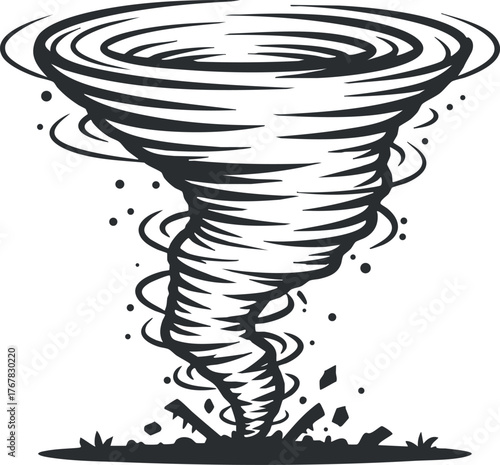 A stylized illustration of a tornado showcasing its spiral shape and destructive power.