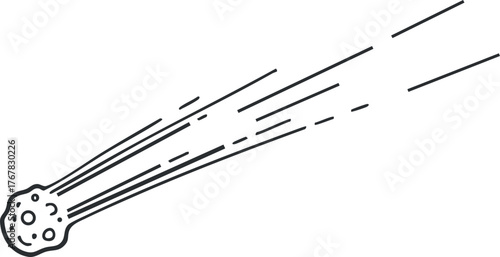 A stylized illustration of a comet traveling through space with a trailing tail.