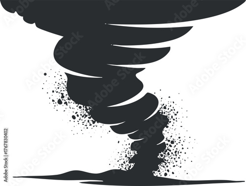 Vector illustration of a tornado showcasing its swirling shape and destructive force.