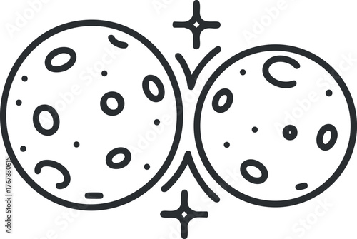 Illustration of two moons with unique patterns representing celestial bodies in space.