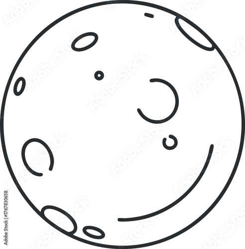 A simple illustration of the moon featuring craters and a smiling face design.