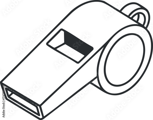 A simple line drawing of a whistle often used in sports and training.