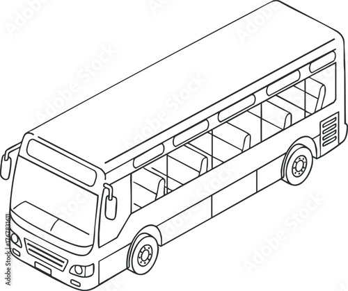 Illustration of a modern bus showing empty interior layout and design features.
