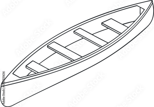 A simple outline of a canoe illustrating its structure and design for outdoor activities.