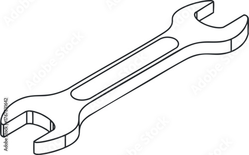 A detailed line drawing of an adjustable wrench, designed for mechanical and repair work.