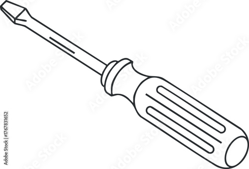 A simple line drawing of a screwdriver showcasing its design and functionality for various tasks.