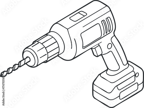 A detailed illustration of a cordless electric drill highlighting its design and functionality.